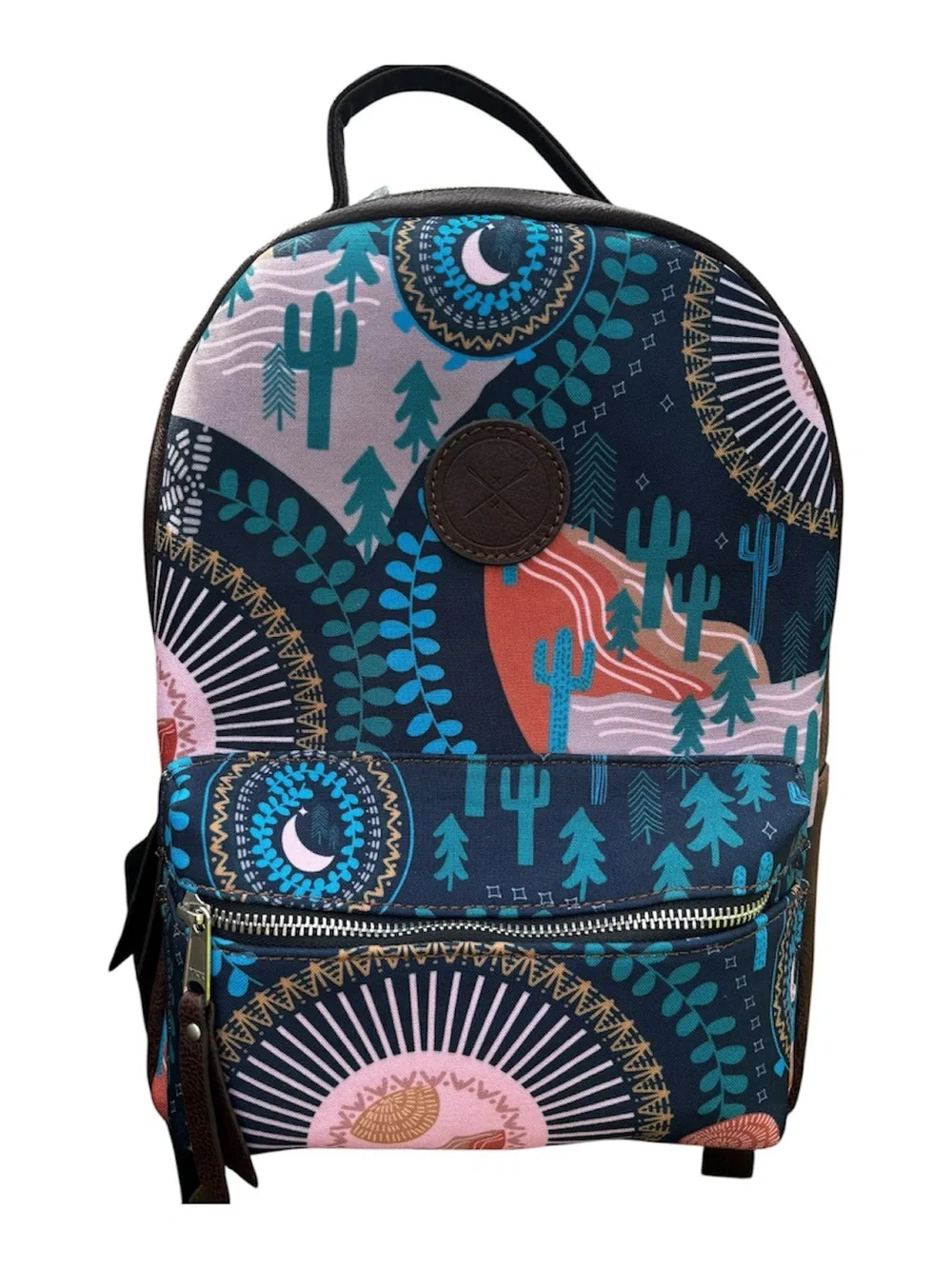 Inkkas Socorro Brown Vegan Leather Teal & Desert Landscape Women's Backpack NWT